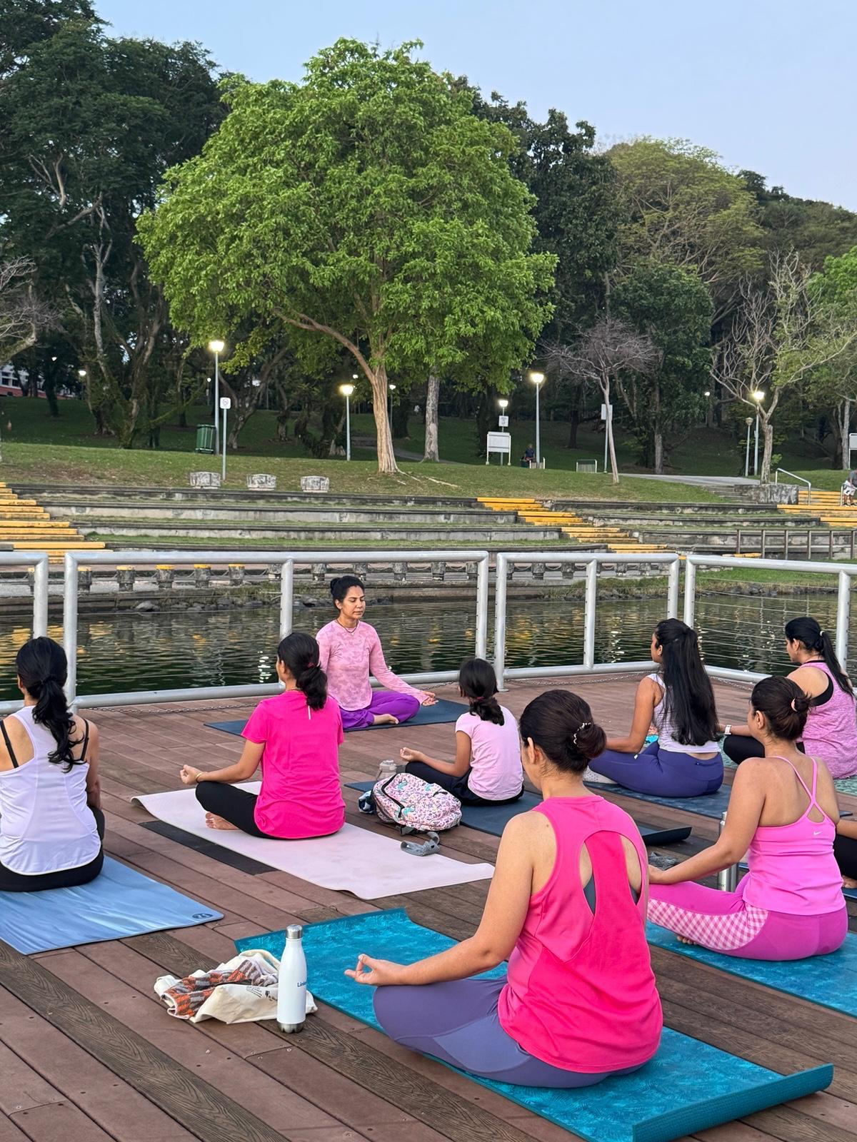 Sunrise meditation circle by the reservoir